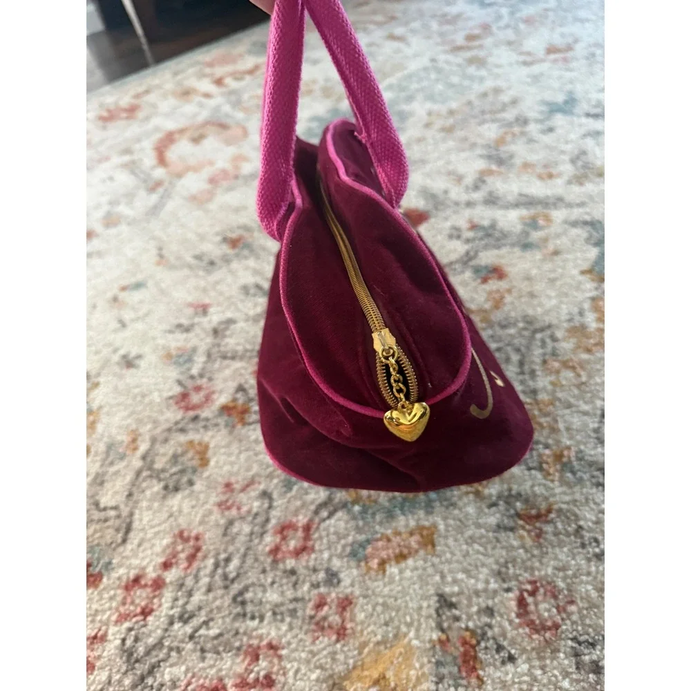 Victoria's Secret Y2k Burgundy Velvet Vanity Bag Pink Logo Heart Zipper‎ Pull